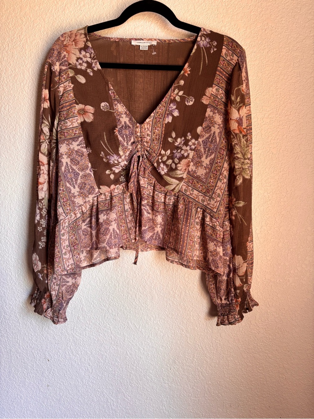 American Eagle XL Floral Peasant Brown western Boho CottageCore